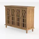 Rustic Solid Wood 4 Door Decorative Storage Cabinet 3D Model Left 45 Degree View