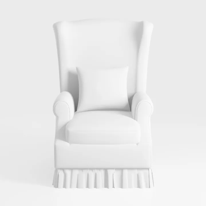 Minimalist Fabric Wingback Armchair with Skirted Base 3D Model