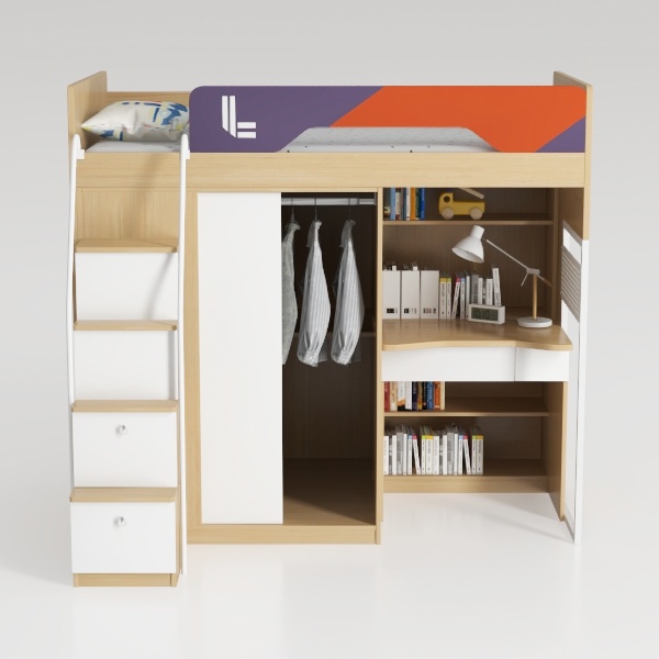 Twin Loft Bed with Desk and Storage Shelf, Twin Si