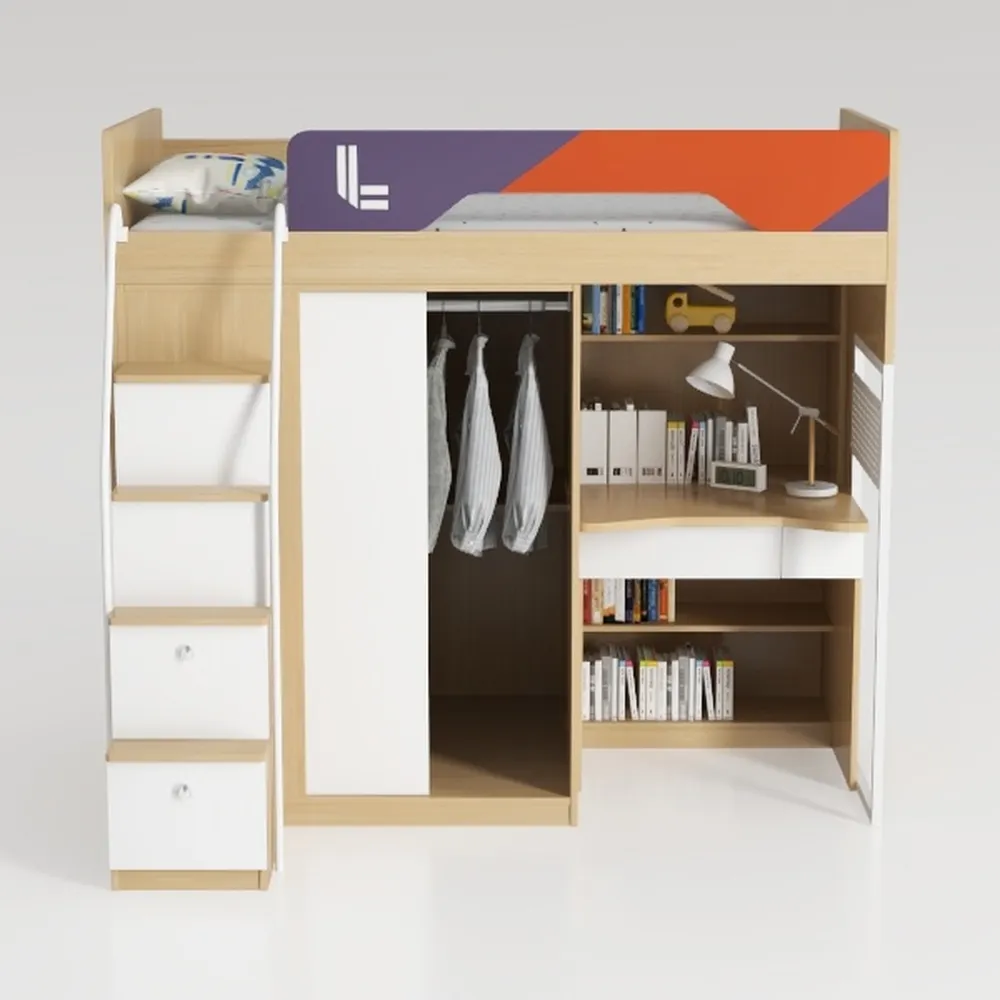 Twin Loft Bed with Desk and Storage Shelf, Twin Si