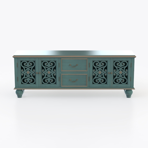 4-Door Hollow-Carved Accent Cabinet with