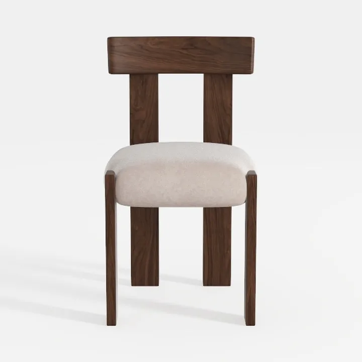 Minimalist Walnut Wood Fabric Upholstered Dining Chair 3D Model