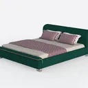 Modern Dark Green Fabric Upholstered King Size Bed 3D Model Left 45 Degree View
