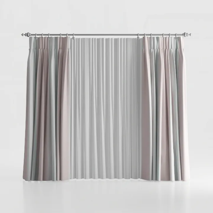Minimalist Two Tone Fabric Window Curtains 3D Model