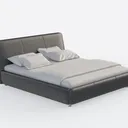Modern Black Leather Upholstered King Size Bed 3D Model Right 45 Degree View