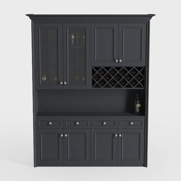 Modern Solid Wood Black Wine Cabinet With Glass Doors And Wine Rack 3D Model