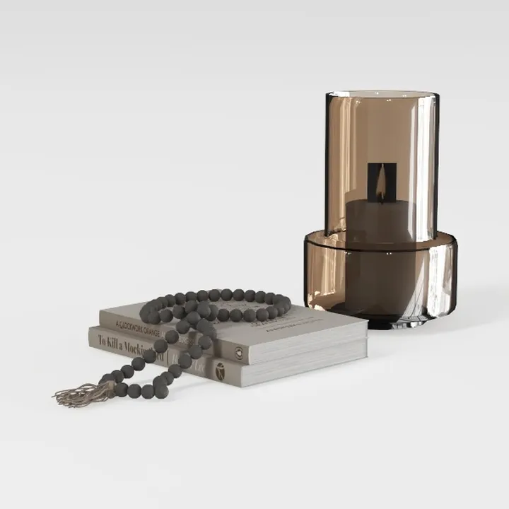 Minimalist Glass Table Lamp with Decorative Books and Beads 3D Model