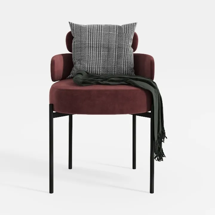 Modern Velvet Upholstered Metal Frame Dining Armchair 3D Model