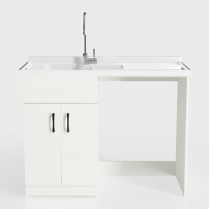 Minimalist White Solid Wood Laundry Sink Cabinet 3D Model