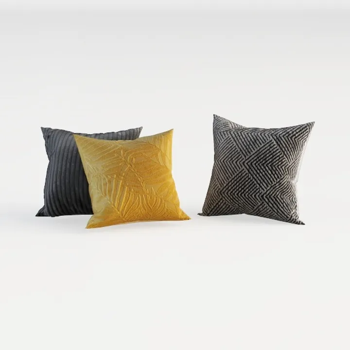 Assorted Fabric Decorative Throw Pillows With Textured Patterns 3D Model