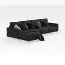 Modern Black Fabric L Shaped Sectional Sofa With Throw Pillows 3D Model Right 45 Degree View