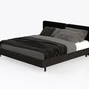 Minimalist Dark Fabric Upholstered Platform Bed 3D Model Left 45 Degree View