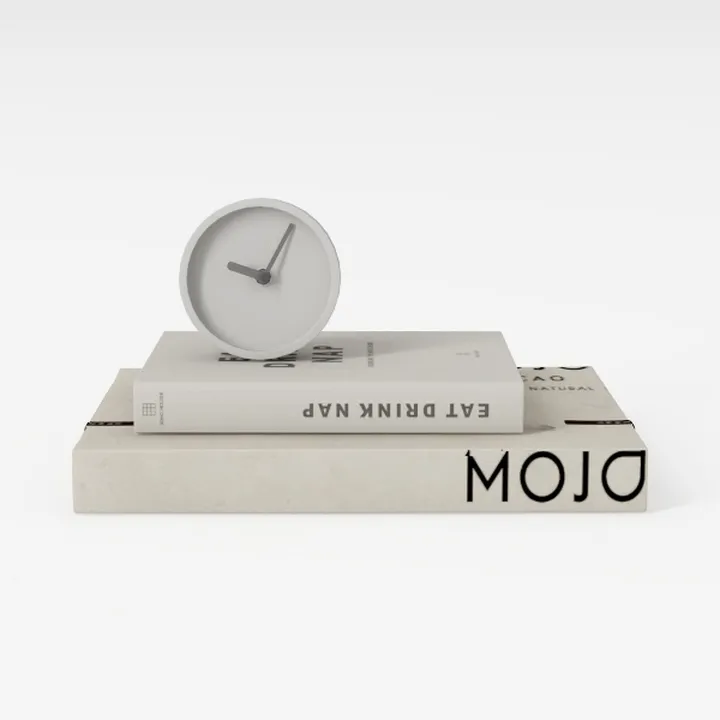 Minimalist Neutral Table Clock with Decorative Book Stack 3D Model
