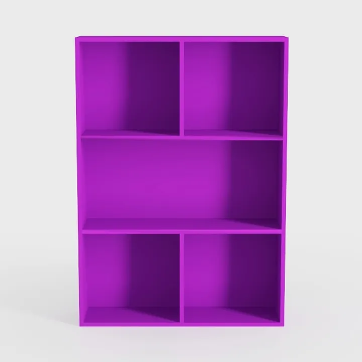 Minimalist Purple Solid Wood Bookshelf Open Storage 3D Model