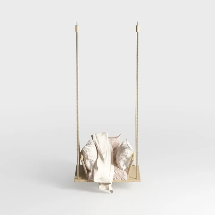 Minimalist Solid Wood Hanging Swing Chair with Soft Fabric Cushions 3D Model
