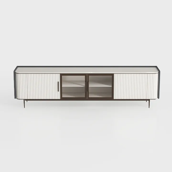 Modern Minimalist Fluted Solid Wood Metal TV Stand Cabinet 3D Model