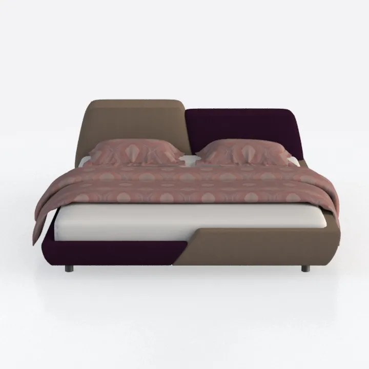 Modern Two Tone Fabric Platform Bed With Patterned Bedding 3D Model