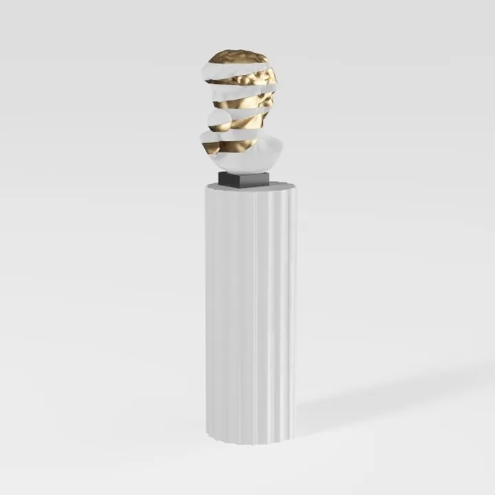 Modern Minimalist Split Gold White Art Sculpture Pedestal Display 3D Model
