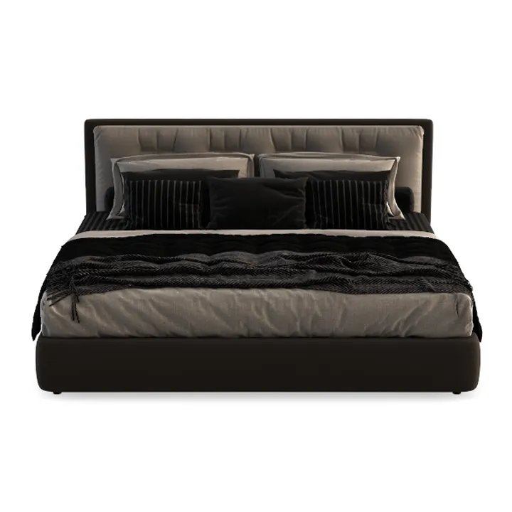 Acme Rivas Channel-Tufted Fabric Queen Bed with Ov