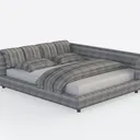 Modern Striped Fabric Upholstered Platform Bed 3D Model Right 45 Degree View