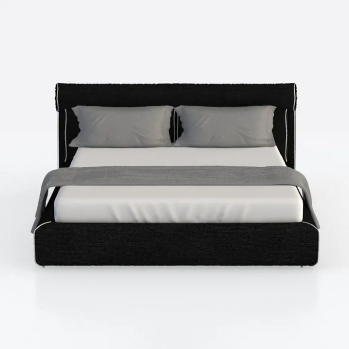 Minimalist Black Fabric Upholstered King Size Bed 3D Model