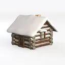 wooden cabin-Snowy Scene Left 45 Degree View