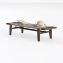 Minimalist Solid Wood Fabric Coffee Table Bench 3D Model Left 45 Degree View