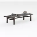 Minimalist Solid Wood Fabric Coffee Table Bench 3D Model Right 45 Degree View