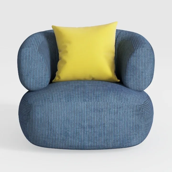 Minimalist Blue Fabric Upholstered Single Sofa Armchair 3D Model