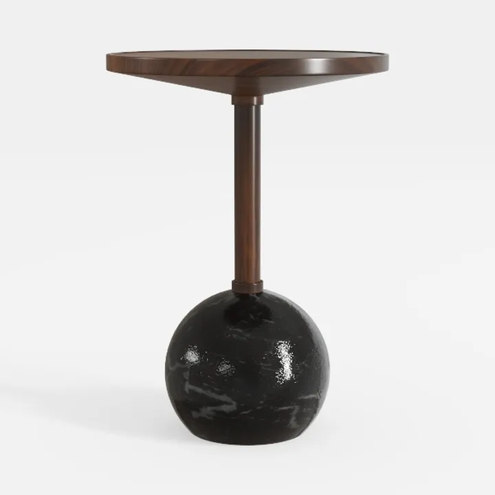 Modern Solid Wood Marble Round Side Table 3D Model