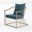 Modern Gold Metal Blue Velvet Upholstered Armchair 3D Model Left 45 Degree View