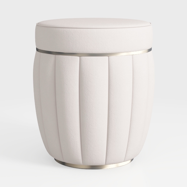 Modern Beige Velvet Round Accent Storage Ottoman (