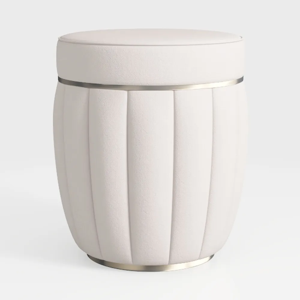 Modern Beige Velvet Round Accent Storage Ottoman (