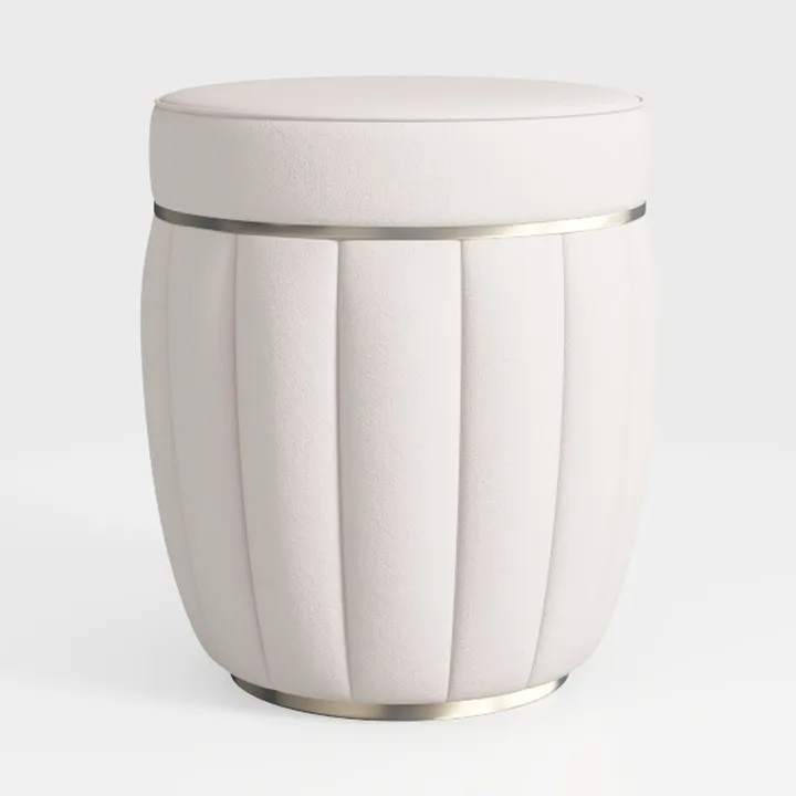 Modern Beige Velvet Round Accent Storage Ottoman (