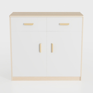 Minimalist Solid Wood White Two Drawer Double Door Cabinet 3D Model