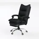 Black Leather High Back Office Chair With Footrest 3D Model Left 45 Degree View