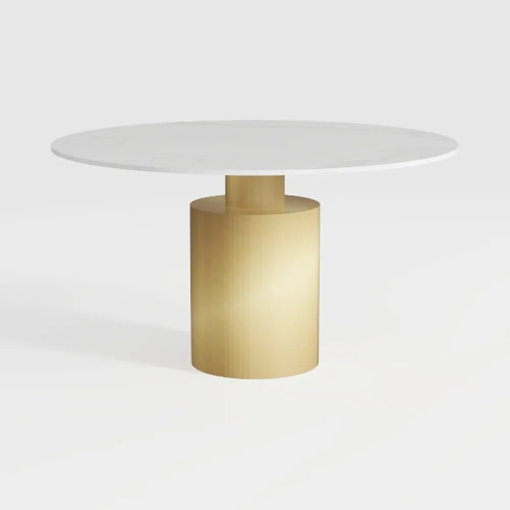 Rocky White Marble 47.2 in. Pedestal Round Dining 