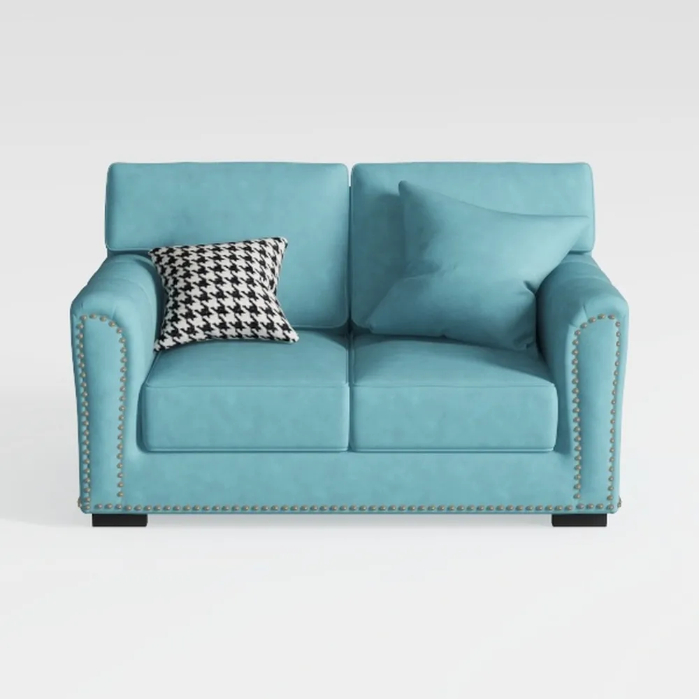 BOWERY HILL Loveseat in Blue Fabric Upholstery
