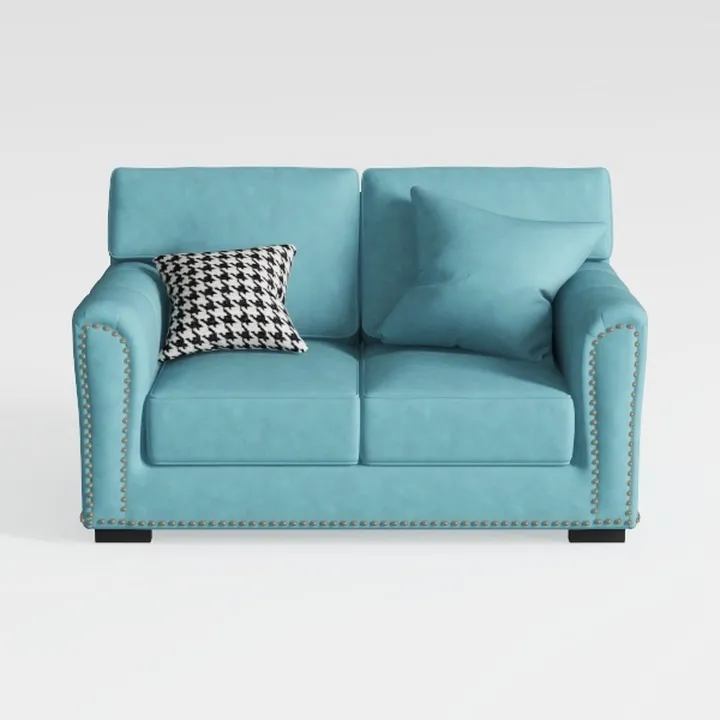 BOWERY HILL Loveseat in Blue Fabric Upholstery