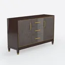 Modern Luxury Walnut Brass Accent Storage Sideboard 3D Model Right 45 Degree View
