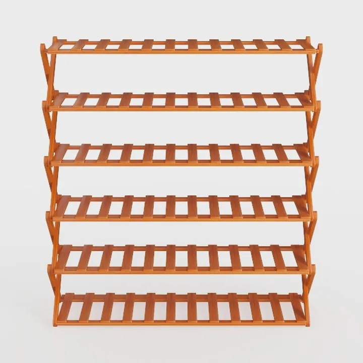 Minimalist Solid Oak Freestanding Multi Tier Shoe Rack 3D Model