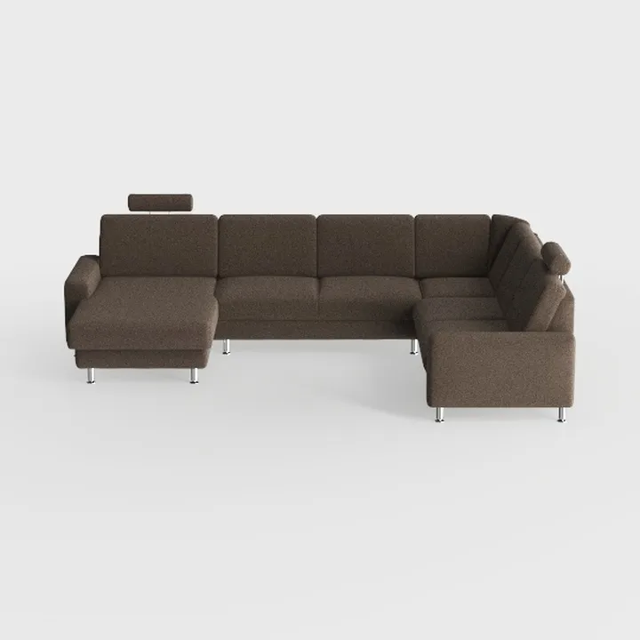 Minimalist Brown Fabric U Shaped Sectional Sofa with Metal Legs 3D Model