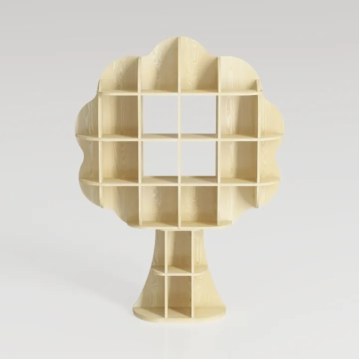 Minimalist Solid Wood Tree Shaped Bookshelf 3D Model