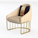 Modern Linen Fabric Gold Metal Base Accent Armchair 3D Model Left 45 Degree View