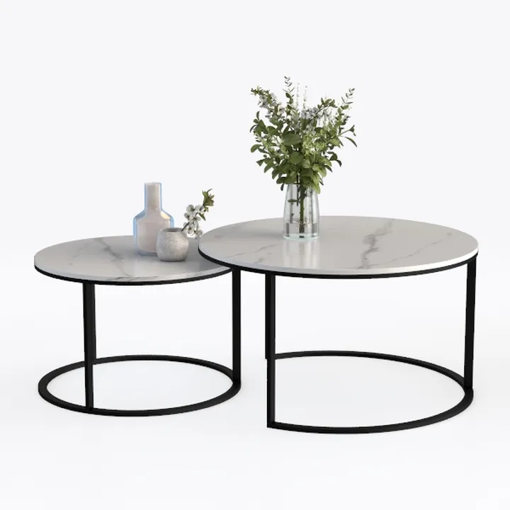 Modern Marble Top Metal Frame Round Nesting Coffee Tables 3D Model