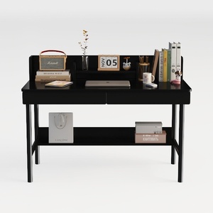Modern Black Solid Wood Home Office Desk With Storage Shelves 3D Model