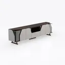 Modern Two Tone Solid Wood TV Stand Cabinet 3D Model Right 45 Degree View