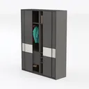 Modern Minimalist Dark Gray Fluted Sliding Door Wardrobe 3D Model Left 45 Degree View
