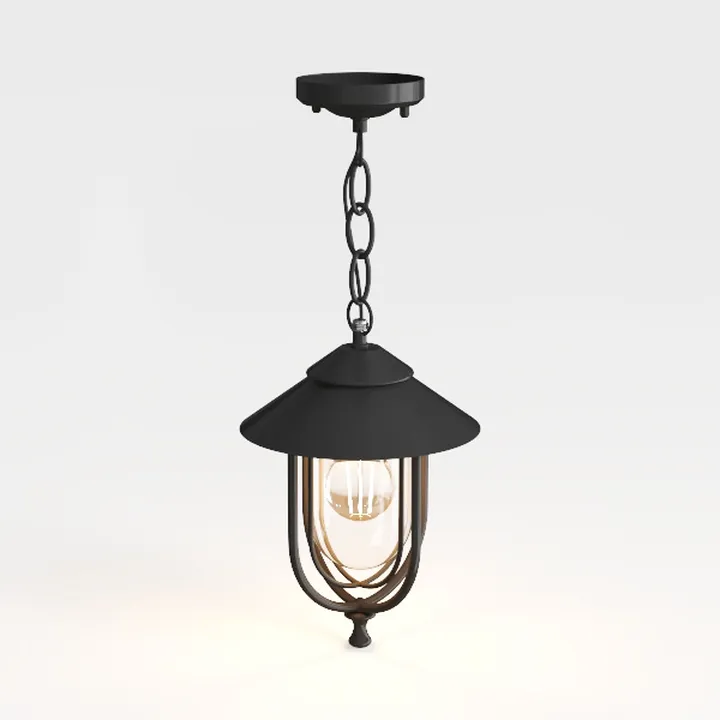 Vintage Black Metal Glass Pendant Lamp 3D Model