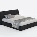 Modern Dark Fabric Upholstered King Size Bed 3D Model Right 45 Degree View